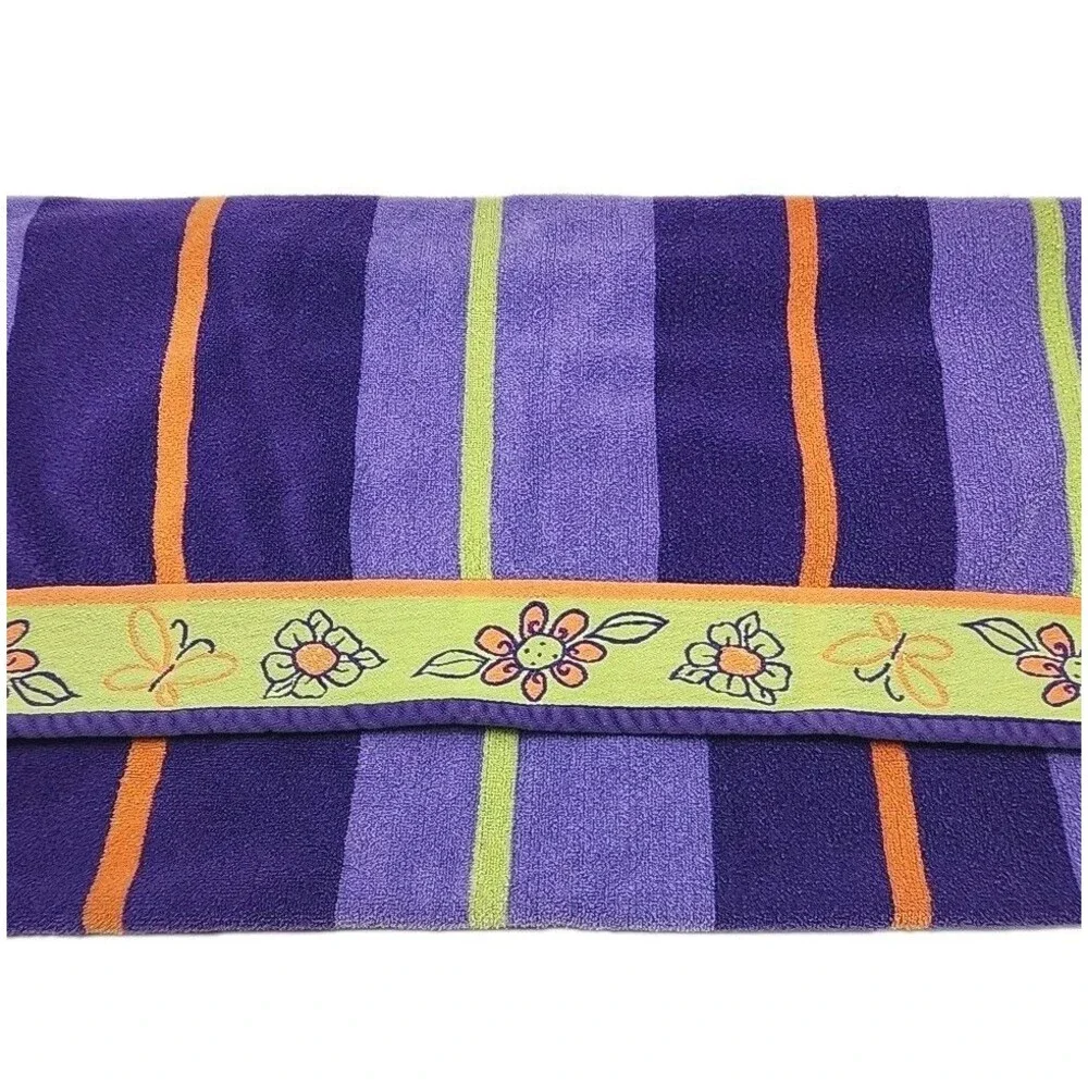 Cecil Saydah Beach Towel 100% Cotton Purple Stripes 60